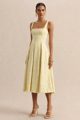 Ashmara | Lemon Lace Square-Neck Midi Dress