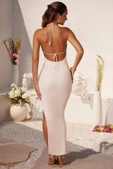 Plunge Cowl Neck Floor Length Dress In Ivory