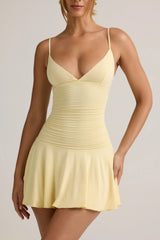 Modal Ruched A-Line Mini Dress In Buttercream Yellow