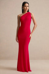 Ottilie | Red Asymmetric-Neck Maxi Dress
