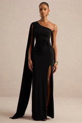 Romi | Black One Shoulder Twist Design Maxi Dress