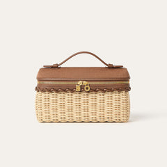 Loro Piana Extra Pocket L19 East-west Wicker Cotton Linen Rattan Multicolor Pattern Spring Summer Collection Top Handle Bag Bags FAQ9101 #84358A