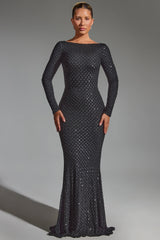 Embellished Open-Back Gown In Black