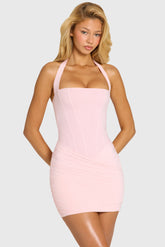 Halterneck Mini Dress In Baby Pink