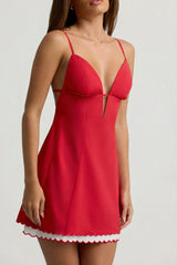 Scalloped Backless A-Line Mini Dress In Scarlet Red