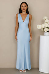 The Isabeau Satin Maxi Dress Blue