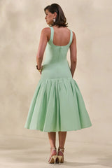 Nanette | Mint Square-Neck Midi Dress With Voluminous Skirt