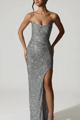 Embellished Corset Gown In Silver