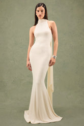 Cordy | Cream High-Neck Maxi Dress With Cape