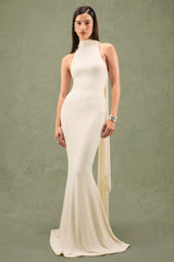Cordy | Cream High-Neck Maxi Dress With Cape