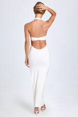 Modal Lace-Trim Halterneck Maxi Dress In White
