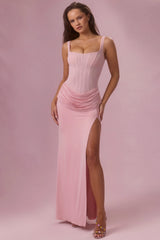 Mesh Draped Bridesmaid Dress In Blush