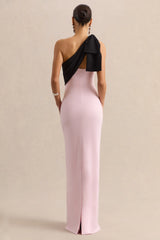 Adara | Pink & Black Asymmetric-Neck Maxi Dress With Bow-Detail