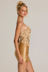 Embellished Corset Mini Dress In Gold