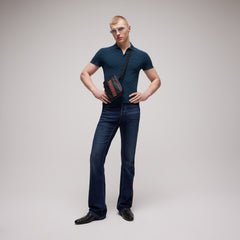 GUCCI Technical GG Jacquard Fabric Polo Shirt in Dark Blue #387378
