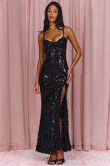 Embellished Lace-Trim Maxi Dress In Black