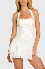 Embellished Corset Mini Dress In Pearl