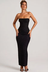 Embellished Bandeau Cowl Neck Maxi Dress In Black