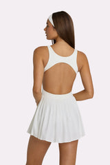 Soft Active Open-Back Pleated Tennis Dress In Coconut