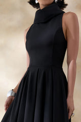 Exclusivity | Black High-Neck Midi Dress