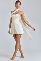 Draped Halterneck Satin Mini Dress In Ivory