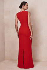 Astrelle | Red High-Neck Maxi Dress