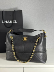 Chanel 25a Hobo Full-leather Black & Gold Horizontal Tote Bag Stylish Luxury Shimmering Shoulder Bag Handheld Large Capacity Bags #82167A