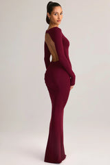 Modal Ruched Backless Maxi Dress In Wine