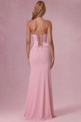 Satin Corset Bridesmaid Dress In Blush