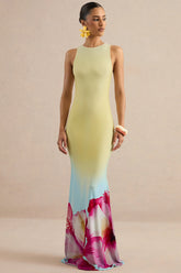 Marlo | Yellow Ombre Lily Print Maxi Dress