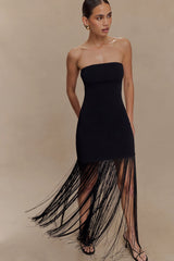 Koah Fringe Bandage Knit Maxi Dress - Black