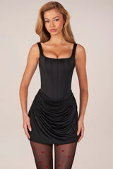 Lace-Up Draped Mini Dress In Black