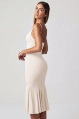 V-Neck Godet Midaxi Dress In Ivory