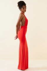 Halterneck Cut-Out Maxi Dress In Scarlet