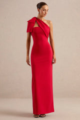 Adara | Red Asymmetric-Neck Maxi Dress With Bow-Detail