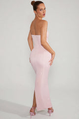 Embellished Bandeau Cowl Neck Maxi Dress In Blush