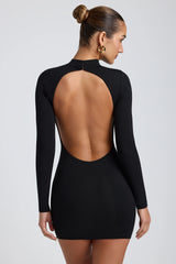Modal Open-Back Long-Sleeve Mini Dress In Black