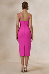 Celandia | Hot Pink Midi-Dress With Removable Cape
