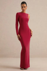 Kestrel | Red Slash-Neck One Sleeve Maxi Dress