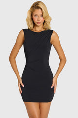 Draped Backless Mini Dress In Black