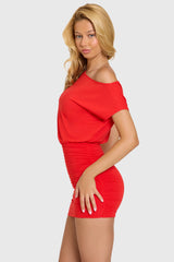 Modal Off-Shoulder Mini Dress In Cherry