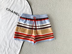 CHANEL Shirt Shorts Silk Blue Red Brown Beige White #386910
