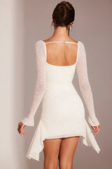 Long Sleeve Embellished Cowl Neck Mini Dress In White