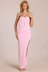 Bandeau Draped Maxi Dress In Blossom Pink