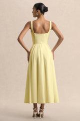 Parina | Lemon Strappy Volume-Hem Midi Dress