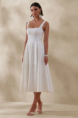 Ashmara | White Lace Square-Neck Midi Dress