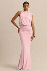 Umaira | Light Pink High-Neck Maxi Dress