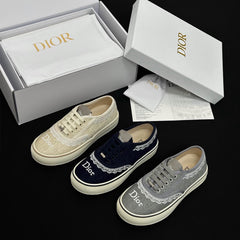 Dior Saltwind Round Toe Lace-up Embroidery Colorful Lace Low-top Canvas Shoes #380451