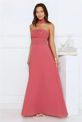 Sugar Babe Strapless Pleated Maxi Dress Rose