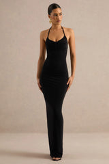 Lailah | Black Halter-Neck Maxi Dress With Ruched Detail